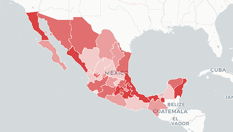 Mapa en tiempo real casos de COVID-19 en México